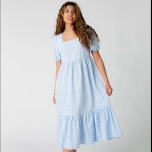 Elegant Blue Gingham Maxi Dress